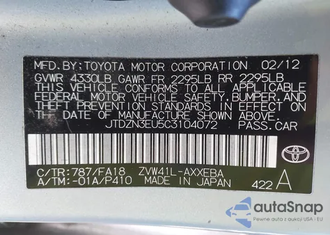 2012 Toyota Prius V Three z USA, uszkodzony, nr VIN JTDZN3EU5C3104072